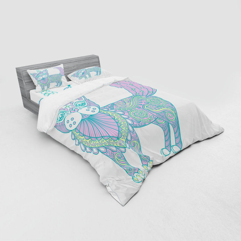 Ensemble de housse de couette à chat licorne, Housse de couette grand + 3 pièces supplémentair
