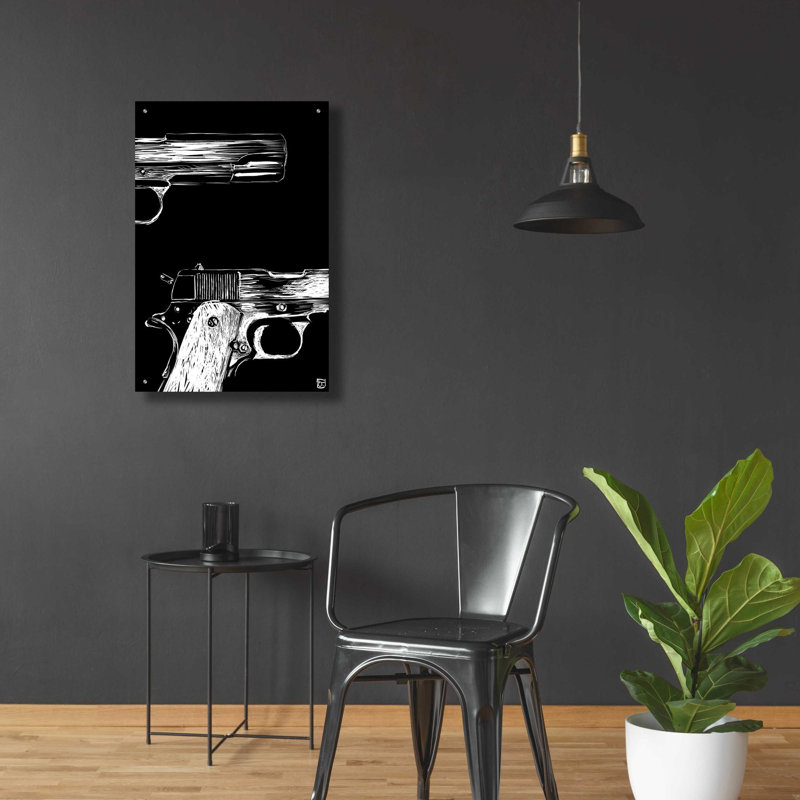 «Guns» par Giuseppe Cristiano, art mural en verre acrylique, H 36 po x l 24 po x P 0,2 po