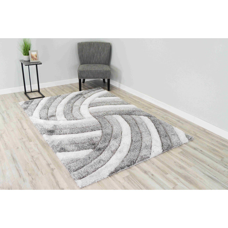 Modern Arriola Shag Abstract Geometric Rug For Living Room Bedroom, Round 6'6"