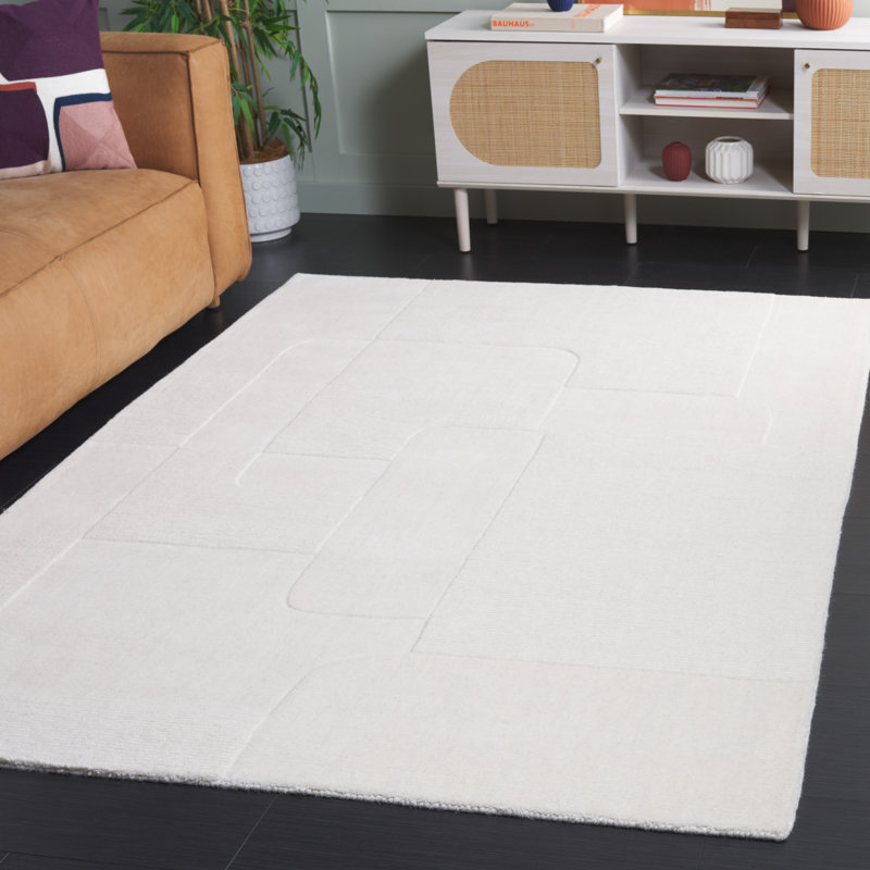 Tapis ivoire en laine / coton tissé à la main Kaljopa, Rectangle 5 pi x 8 pi
