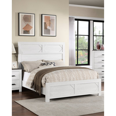 Grand lit blanc avec tête de lit haute, conception unique, panneau de particules pour invité de chambre à coucher