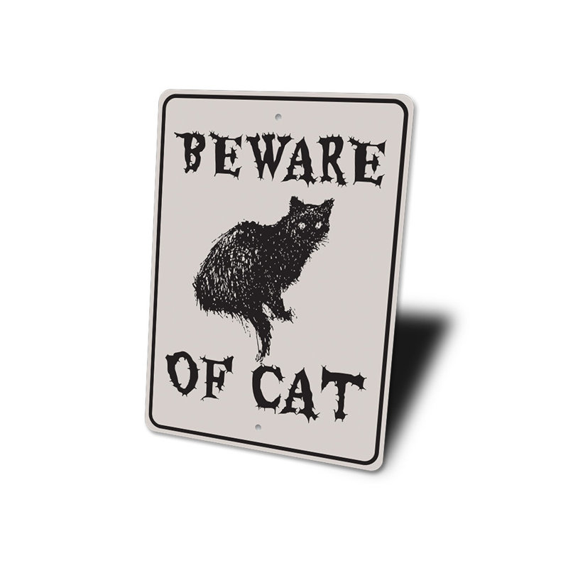 Panneau «Beware Of Cat» en aluminium, H 14 po x l 10 po x P 0,04 po