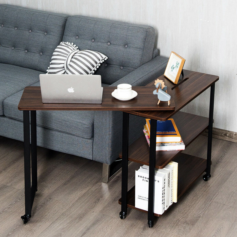 Ercan Modular L-Shaped Iron Writing Desk, Walnut/Black
