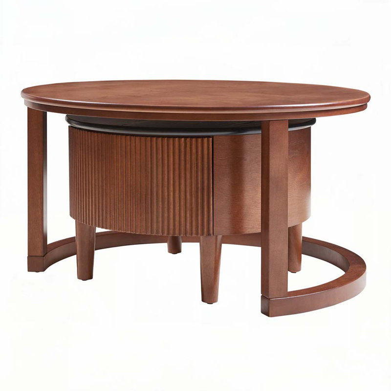 Round Nesting Coffee Table Fluted with Drawer