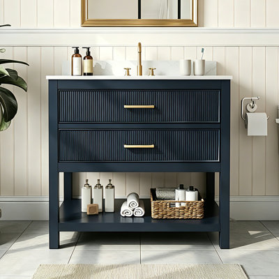36" Fully Assembled Single Bathroom Vanity With Artificial Marble Top, Blue