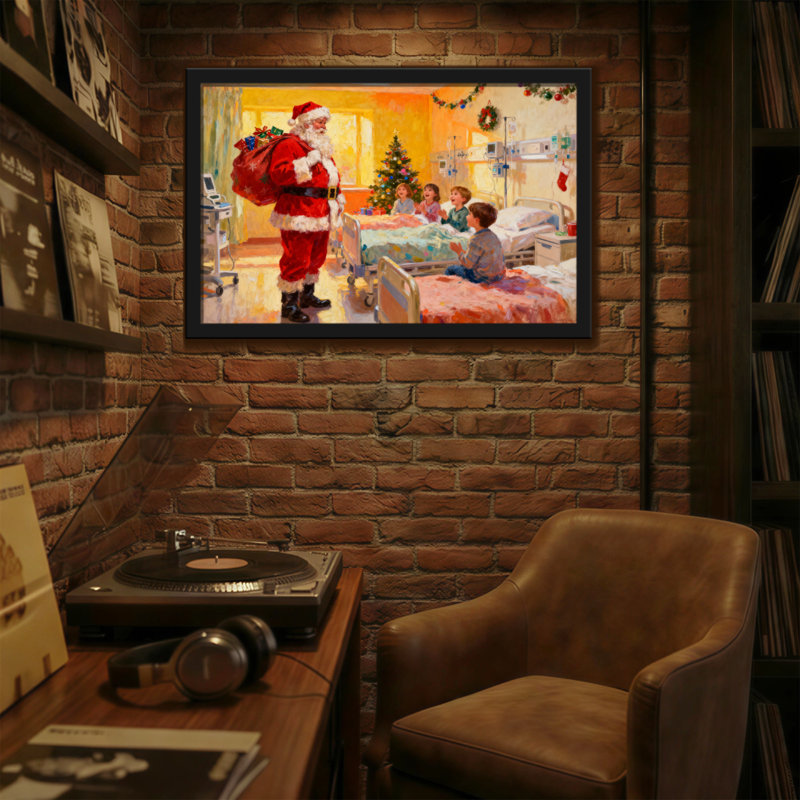Père Noël de Noël visite une scène de Noël pour enfants, H 20 po x l 30 po
