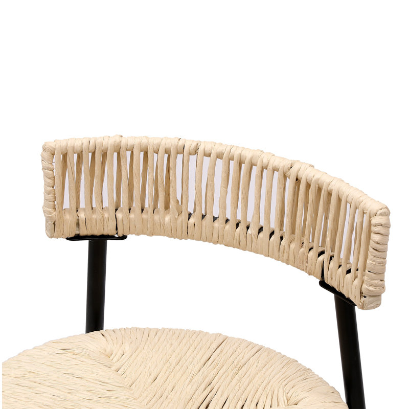 Tabourets de bar tissés à la main avec dossier, ensemble de 2 tabourets ronds en corde de papier avec repose-pieds pour îlot de cuisine et salle à manger