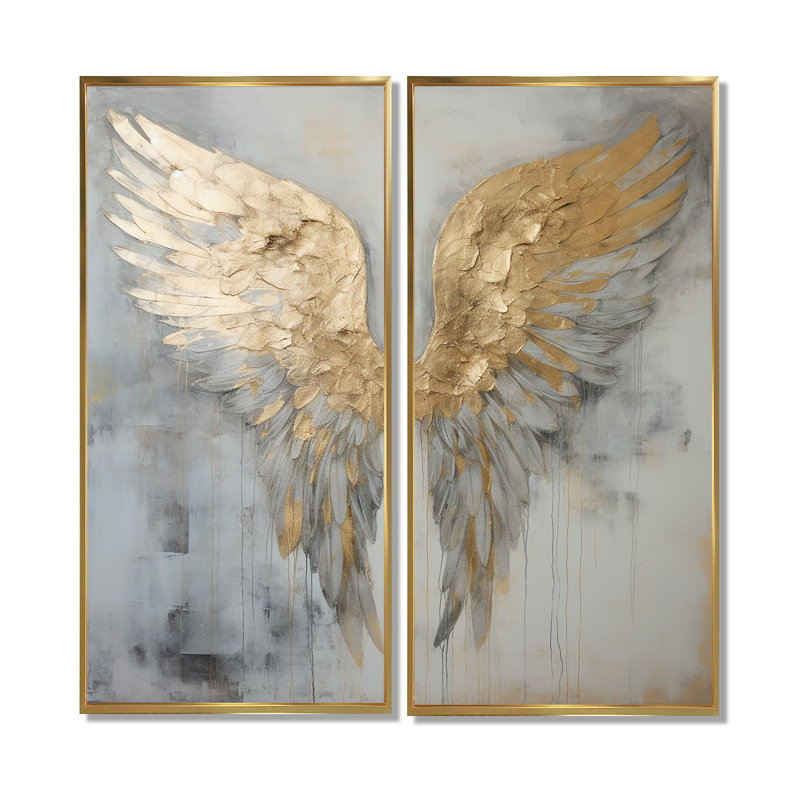 Dicha - Fantasy Wings Angel, art mural, 20" H x 24" W, Impression encadrée flottante, Gold