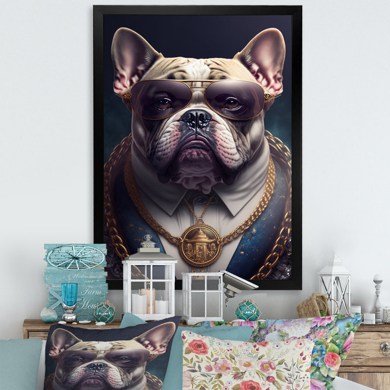 Mafia Frenchie I - reproduction sur toile, Cadre photo noir, H 40 po x l 30 po x P 1,5 po