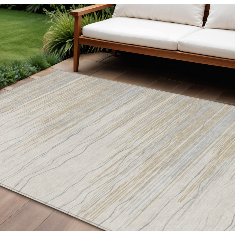 Tapis intérieur lavable rayé beige 8 pi x 10 pi