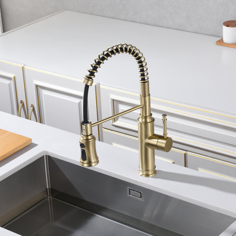 Robinet de cuisine rétractable Sumerain S6132P-XX-6133, Or brossé