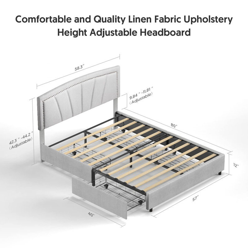 Full Size Storage Bed Frame Upholstered Low Profile Traditional Platform With Tufted And Nail Headboard/no Box Spring Needed/4 Pull Out Drawers/white Faux Leather…