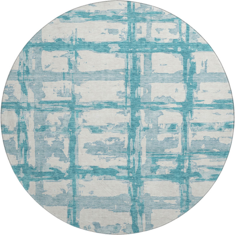 Premium Machine Washable Prisco Teal Rug, Round 8'