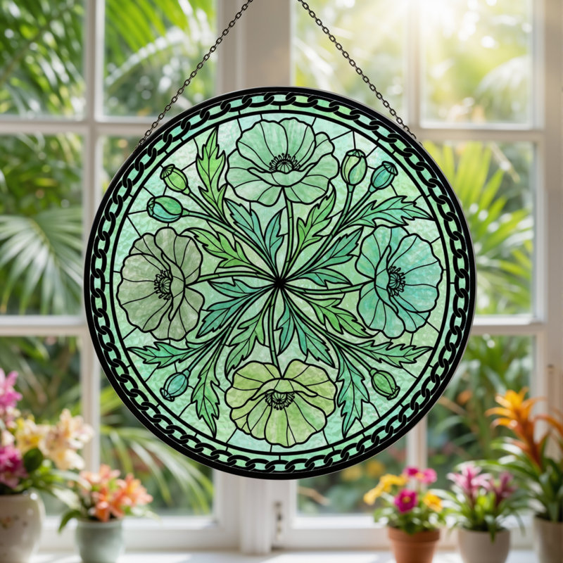 Panneau de vitrail à motif floral H 7,8 po, H 7,8 po x l 7,8 po
