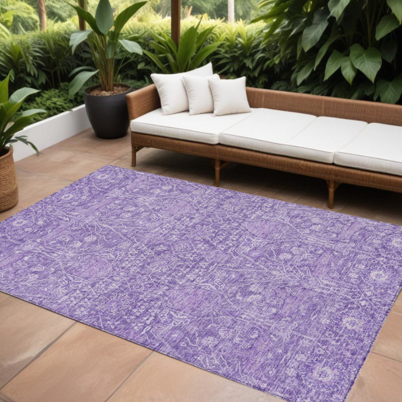 Tapis extérieur lavable floral prune et lavande 8 pi x 10 pi