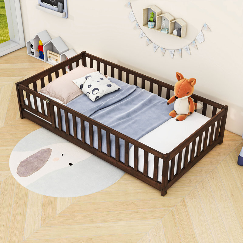 Wood Floor Bed With Fence, Twin, Espresso