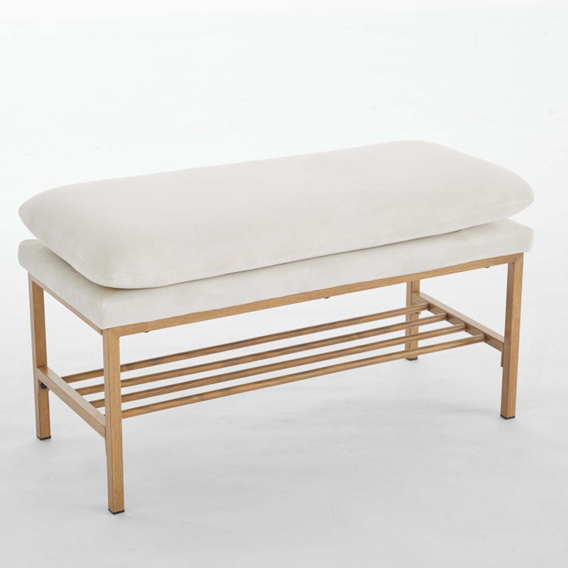 Banc de rangement à couvercle rabattable rembourré Avera, Ivory