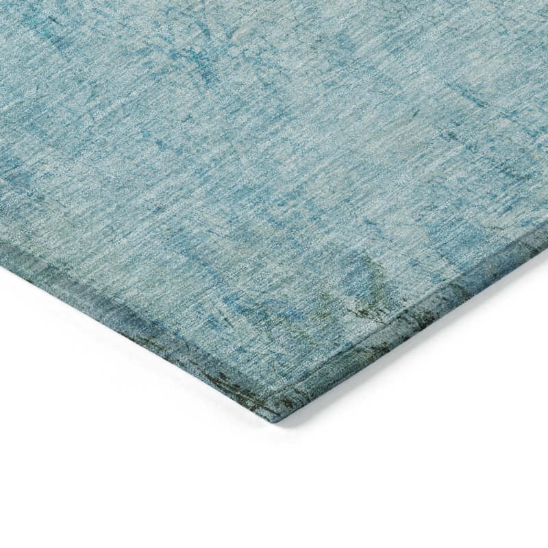Teal 8' x 10' Flat Woven Synthetic Washable Rug