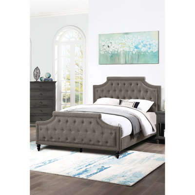 Modern Bedroom Furniture Queen Bed In Brown Polyfiber With Tufting American Traditional Cut Design Hb