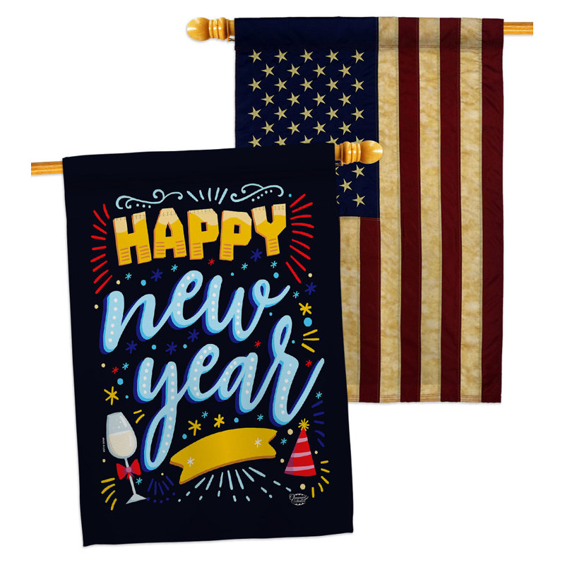 Drapeau de maison en polyester 40 x 28 po It New Year