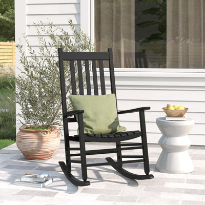 Zuri Outdoor Rocking Chair, Patio Wooden Rocking Chair with Smooth Armrests, High Back for Garden, Balcony, Porch, Supports Up to 352 lbs, Natural by Sand & Stable