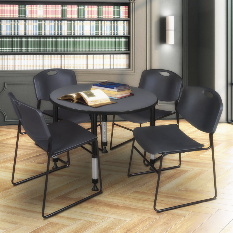 Ensemble de table de salle à manger ronde et de chaises de 36 po Kee, Gris / noir, H 34 po x L 42 po x l 42 po