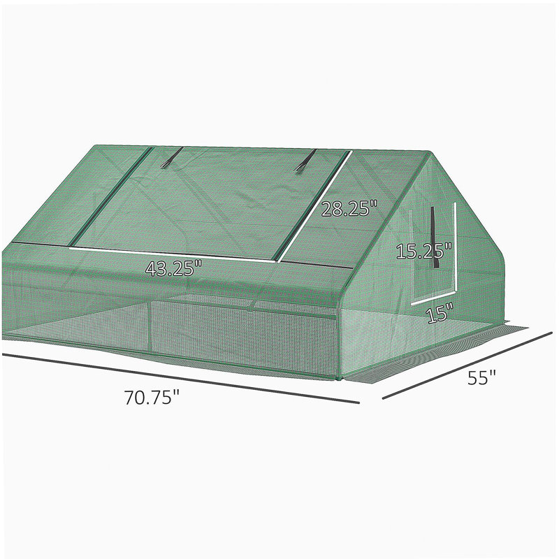 Outsunny 71" x 55" x 32" Mini Tunnel Greenhouse, Garden Planting Shed, Outdoor Flower Planter Warm House with Zipper Windows and Door, Green