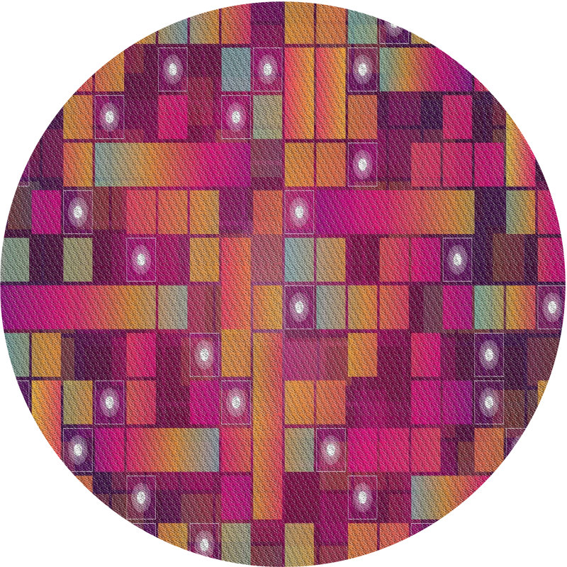 Tapis rose/rouge à motifs, Rond 6 pi