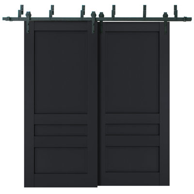 Portes coulissantes de placard de style grange Veregio 7411 Anthracite, rails robustes de 2 m, ensemble de quincaillerie en bois massif pour portes de placard de chambre - 183 x 203 cm (2 x 91 x 203 cm)