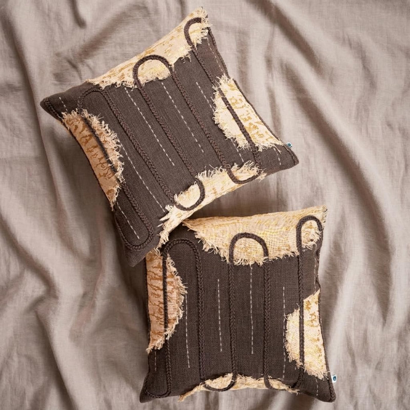 Ensemble de 2 coussins décoratifs décoratifs en coton doux et housse de coussin pour canapé, CC-REINO-LAYERSPATCH-18X18-S2