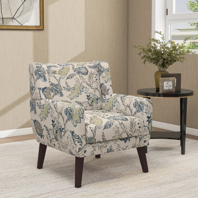 Jaqueze 73.4 Cm Wide Tufted Armchair, Cream/Blue Linen Blend