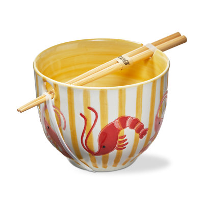 Shrimp Noodle Bowl Multi Stoneware Everyday 16 Oz