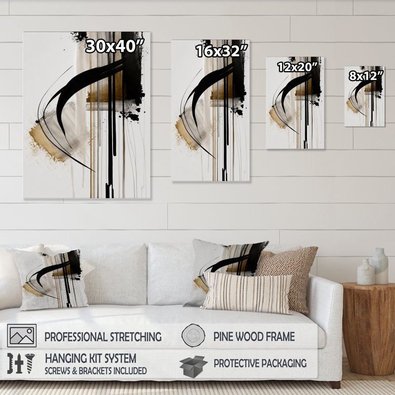 «Black, White and Gold Expression I», reproduction sur toile tendue