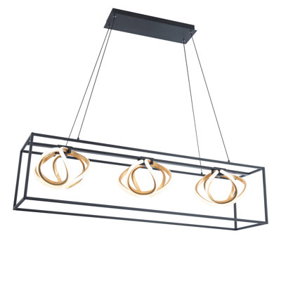 Sinclair 42.25" LED 3 Light Linear Pendant 3000K in Black/Gold Leaf