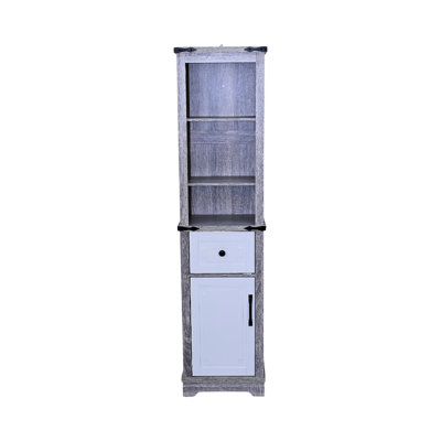 Grey + White, , Bathroom Storage Solution, Tall Linen Tower, Flexible Storage, Drawer, Space - Saving And Functional Small Footprint