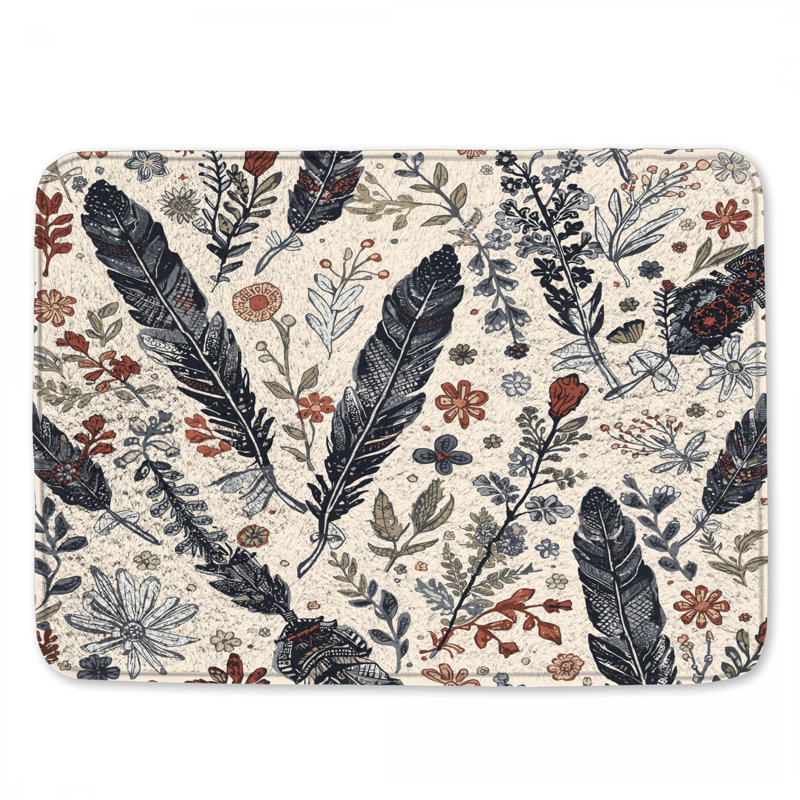 Tapis de bain Plumes et fleurs sauvages, 34in W x 21in L