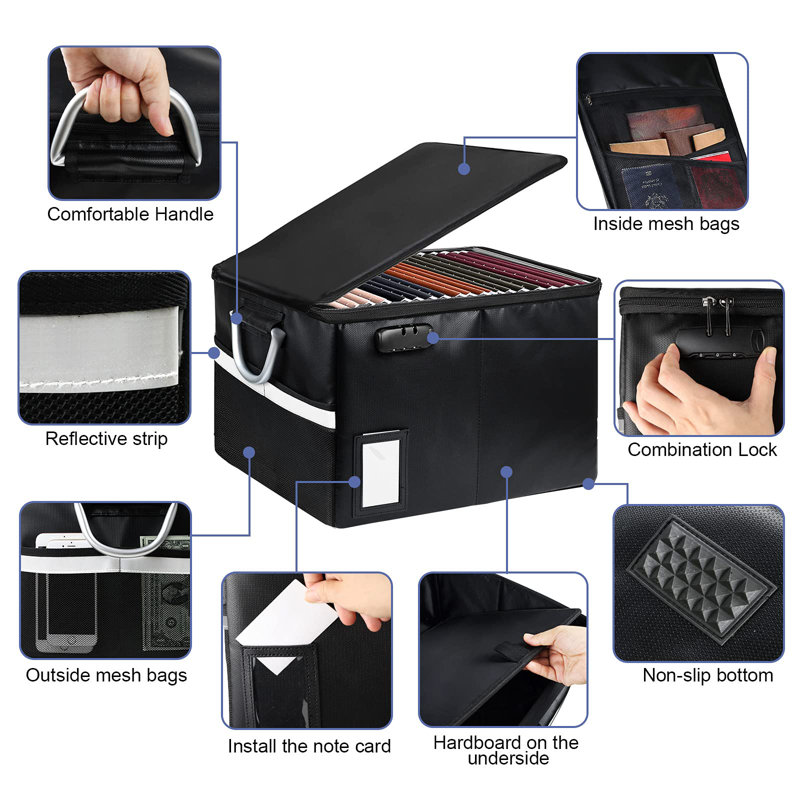 Fireproof File Organizer, Locking Fireproof Storage File Cabinet, Portable Office Safe For Hanging Letter/Legal File Folders 16.1 X 12.9 X 11 Inches