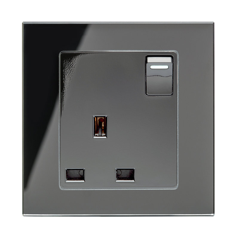 Crystal PG 13A Single Plug Socket With Switch Black, Black