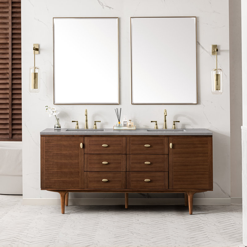 Amberly 60" Double Bathroom Vanity Set, Charcoal Soapstone, 8" Widespread, 72"
