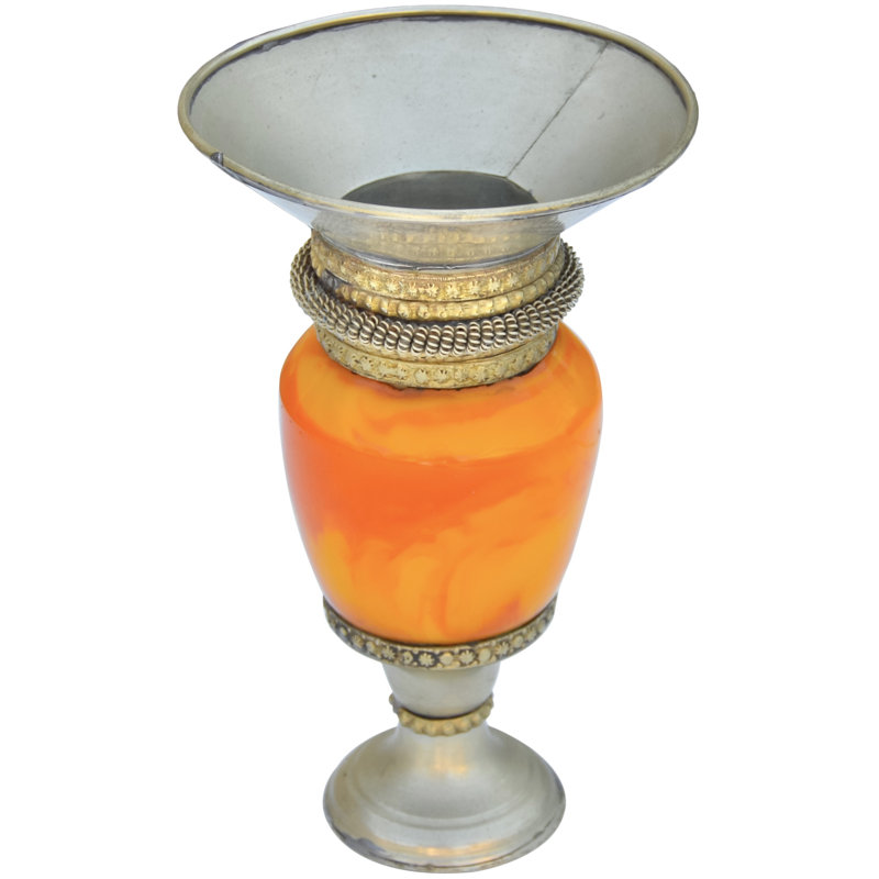 Porte-bougie orange marocain du milieu du 20e siècle gravé à la main