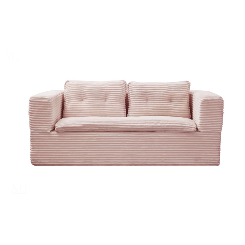 Multi Functional Sectional Sofa Bed With Independent Chaise Lounge And Convertible Blanket, Plush Corduroy, 80 Inch King Size, Deep Seating