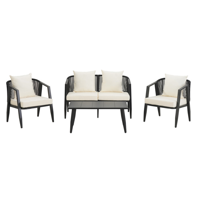Ensemble de sièges d'extérieur durables et confortables, Coussin beige, structure noire