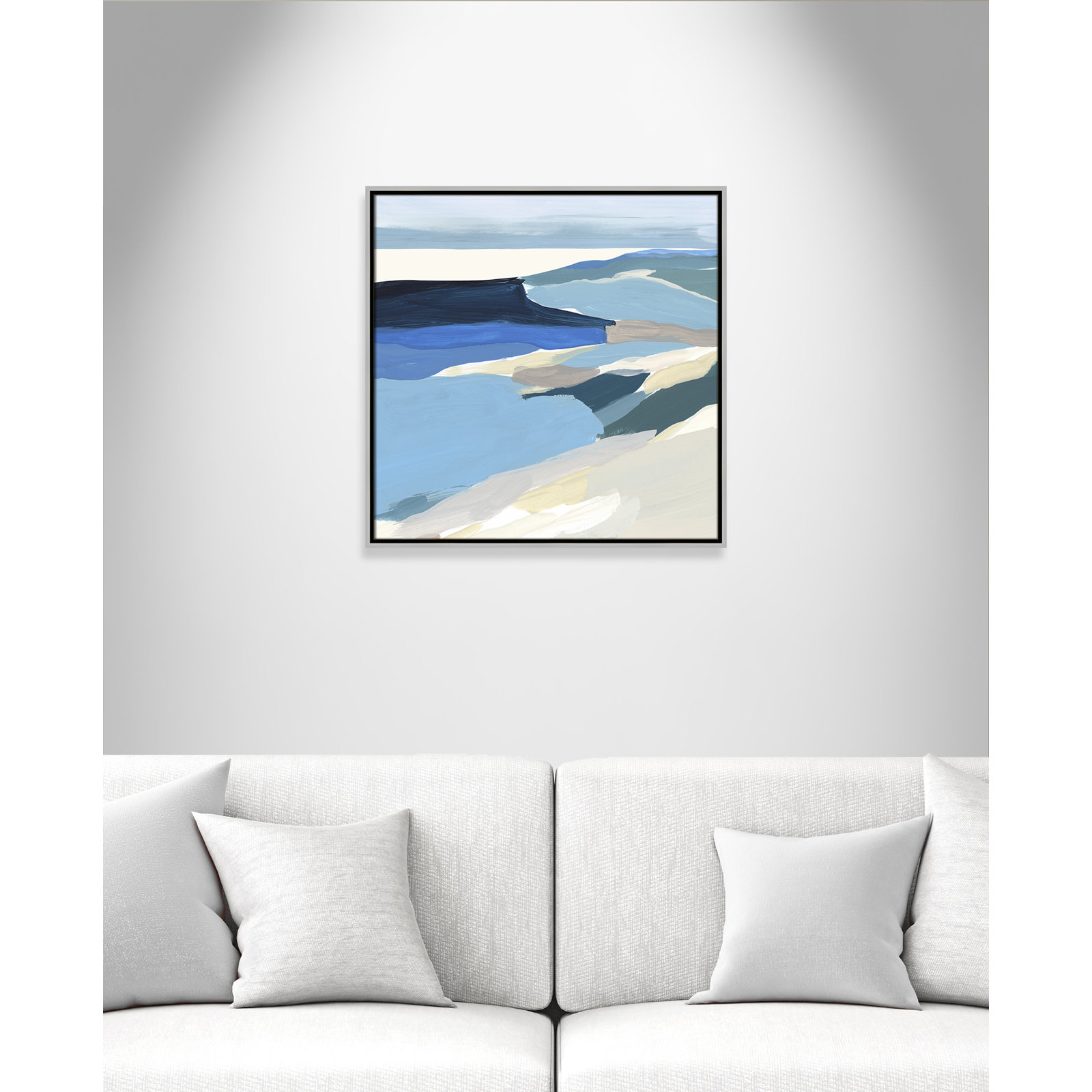 Decker "Graham Lake II" Painting, 25.5" H x 25.5" W x 2" D, Silver Framed Canvas