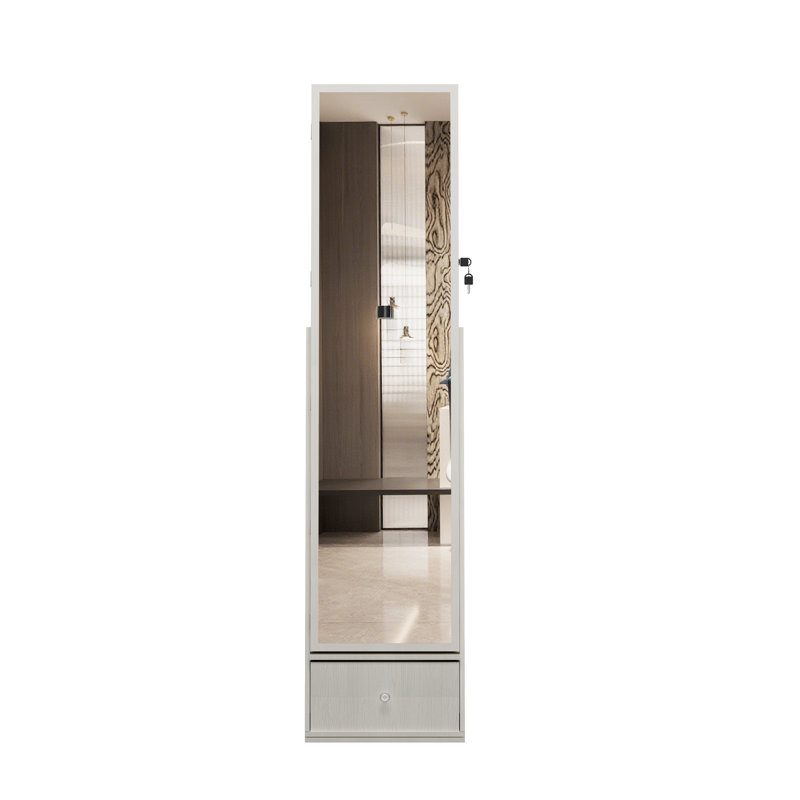 Armoire à bijoux avec miroir pleine longueur, armoire de rangement verrouillable à 360 °, miroir intérieur et tiroirs de rangement, blanc