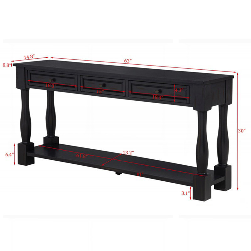 Console de 63 po de long avec tiroirs et tablette pour le vestibule, Noir