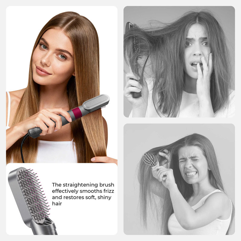 Ensemble de brosse à cheveux 5 en 1, Rose rouge / gris