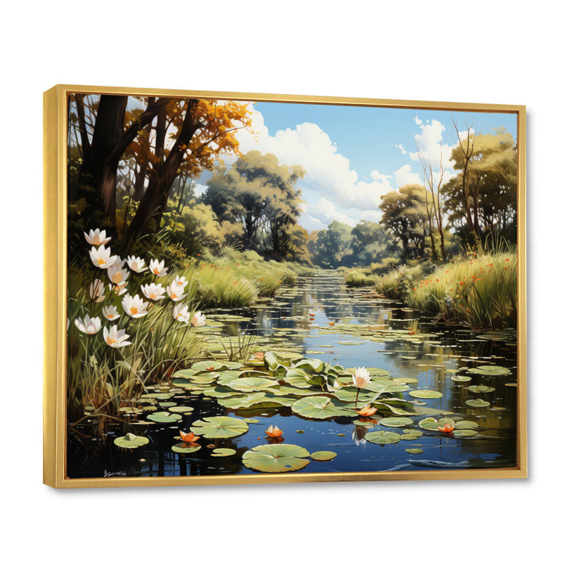 «Meadow Lily Oasis» sur toile, Cadre flottant doré, H 34 po x l 44 po x P 1,5 po