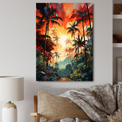 Coucher de soleil sur un palmier orange coloré I - impressions murales florales