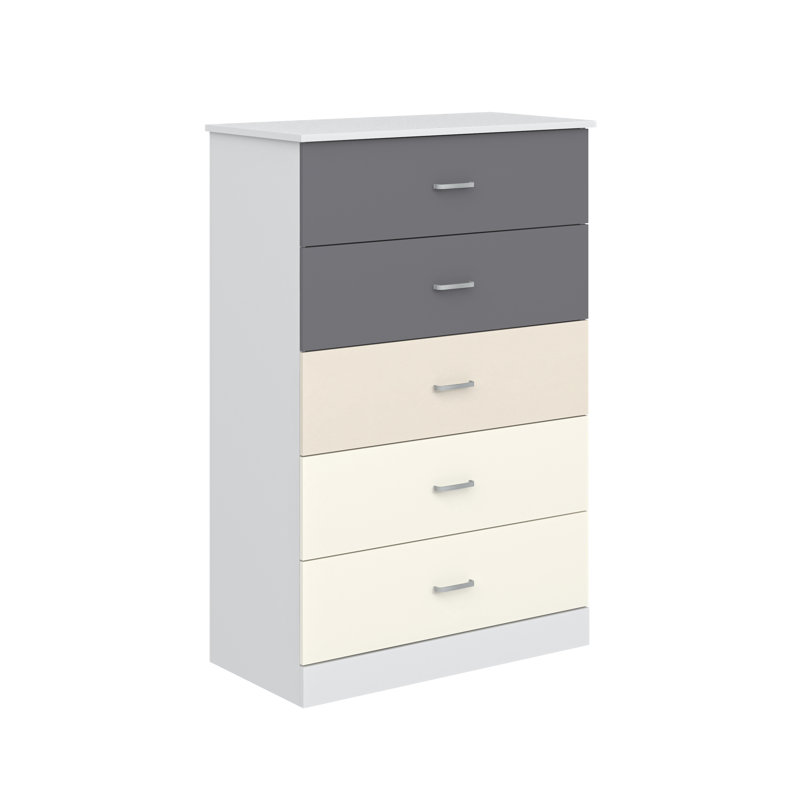 Commode 5 tiroirs Allyannah, Blanc / hibou de nuit / parchemin / ivoire