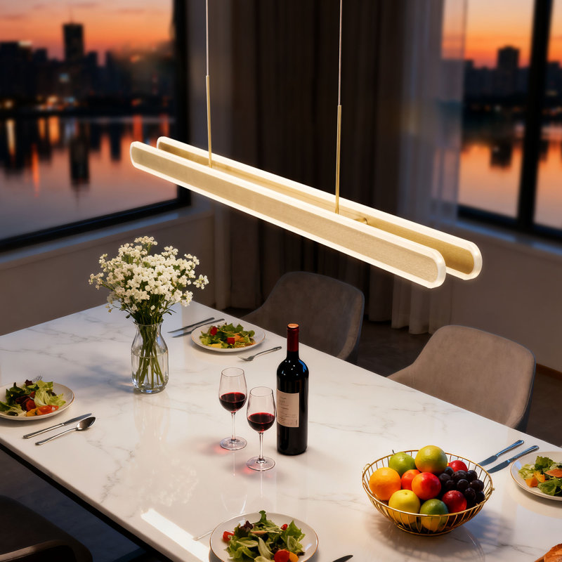 Gianni - 47.2" Wide LED  Linear Pendant Light in Brushed Champagne , 53W 3000K Dimmable Modern Chandelier for Kitchen Island & Dining Room, 130" Height Adjustable